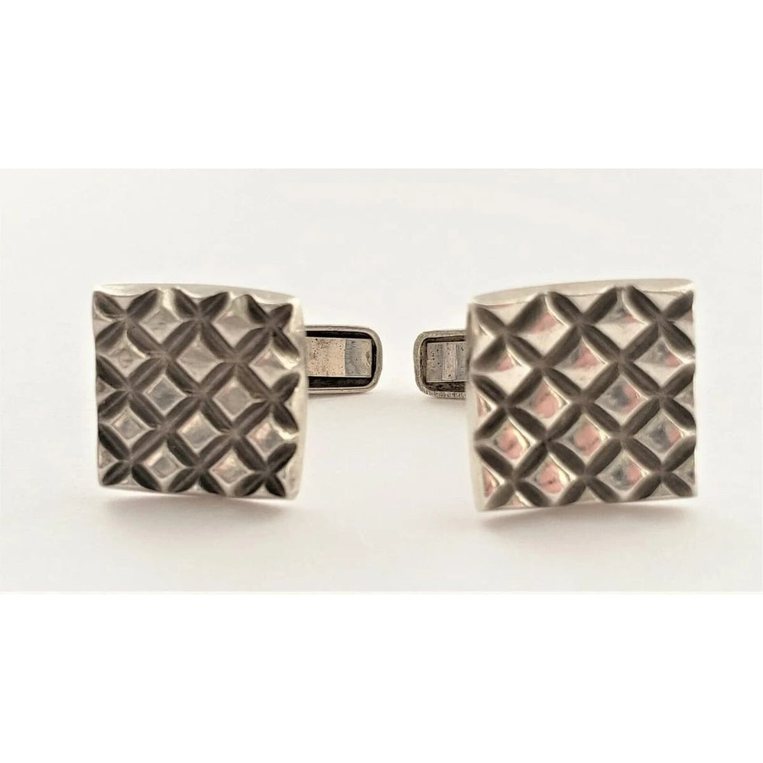 Allan Adler Jewelry Designer Allan Adler Sterling Silver Modernist Cross Hatch Cufflinks Circa 1950&