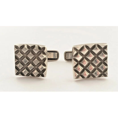 Allan Adler Jewelry Designer Allan Adler Sterling Silver Modernist Cross Hatch Cufflinks Circa 1950&