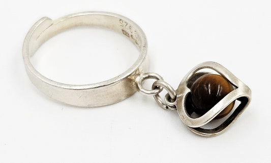 Alton Sweden Jewelry RARE Alton Sweden Sterling & Agate Modernist Heart Charm Dangle Ring 1949