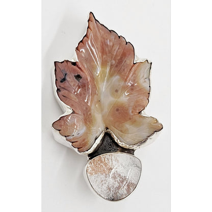 Amy Kahn Russell Jewelry Amy Kahn Russell Sterling Carved Agate &amp; Lucite Leaf Brooch Pendant