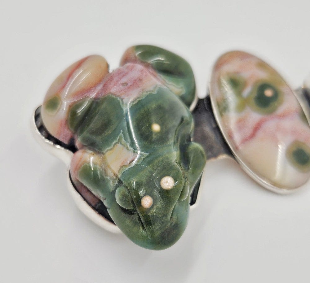 Amy Kahn Russell Jewelry Amy Kahn Russell Sterling Carved Pink Green Agate Citrine Frog Brooch Pendant