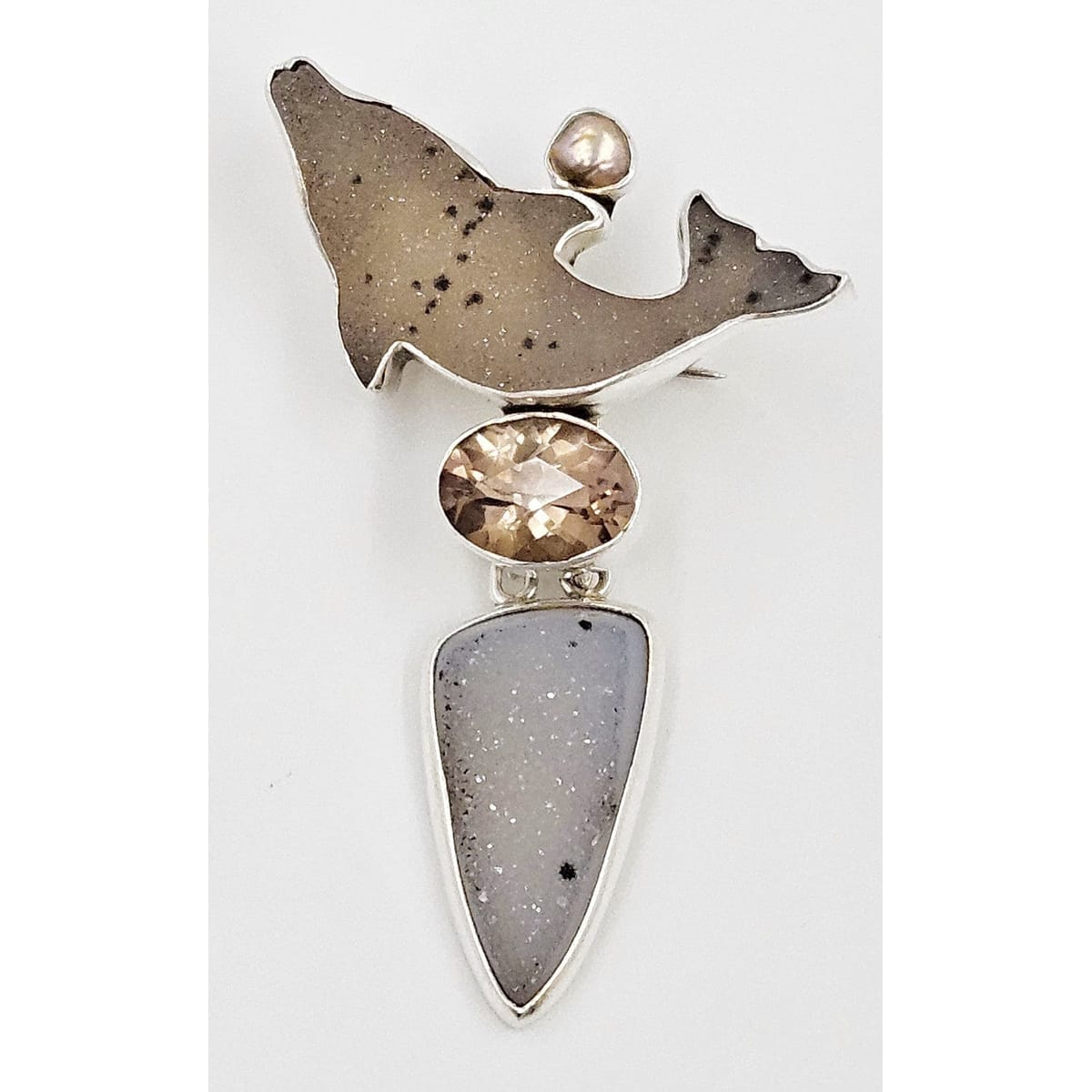 Amy Kahn Russell Jewelry Amy Kahn Russell Sterling Druzy Citrine Mabe Pearl Dolphin Brooch Pendant