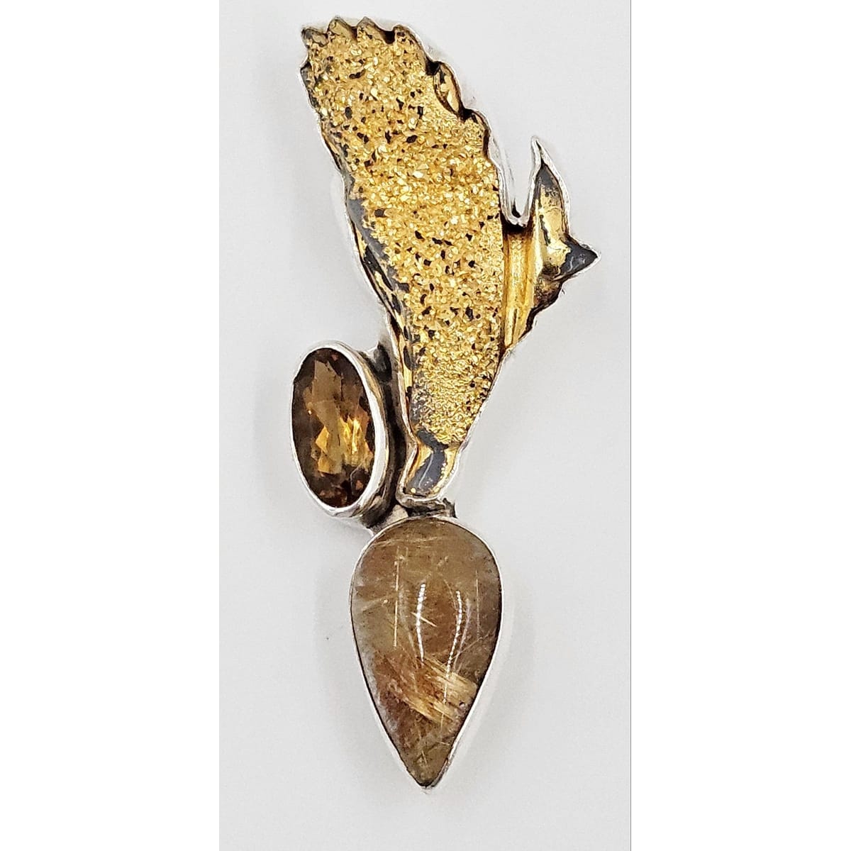 Amy Kahn Russell Jewelry Amy Kahn Russell Sterling Gold Drusy Reticulated Quartz Citrine Brooch Pendant