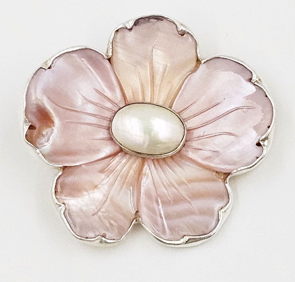 Amy Kahn Russell Jewelry Amy Kahn Russell Sterling Pink Shell Mother of Pearl Flower Brooch Pendant