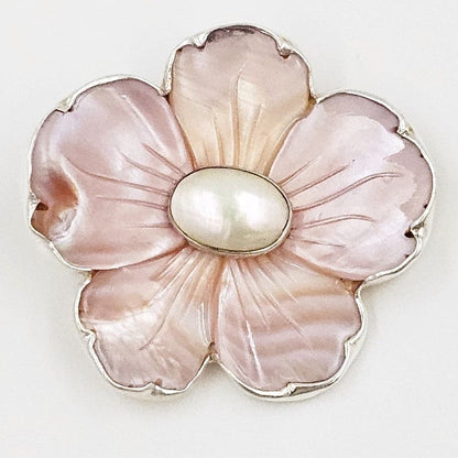 Amy Kahn Russell Jewelry Amy Kahn Russell Sterling Pink Shell Mother of Pearl Flower Brooch Pendant