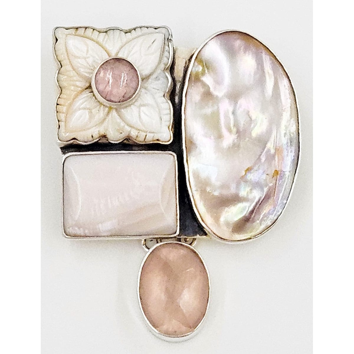 Amy Kahn Russell Jewelry Stunning Amy Kahn Russell Sterling Rose Quartz MOP Flower Brooch Pendant