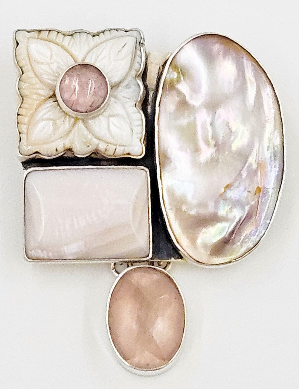 Amy Kahn Russell Jewelry Stunning Amy Kahn Russell Sterling Rose Quartz MOP Flower Brooch Pendant