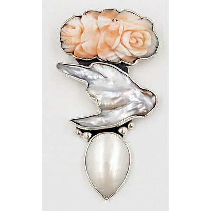 Amy Kahn Russell Jewelry Superb Amy Kahn Russell Sterling Carved Quartz MOP Flower Brooch Pendant