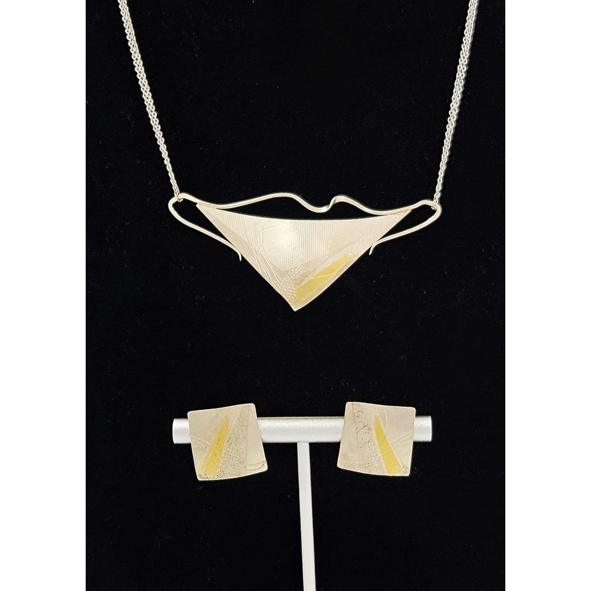 Ann Grundler Jewelry Rare Ann Grundler Sterling 24k Gold Abstract Modernist Necklace Earrings Set