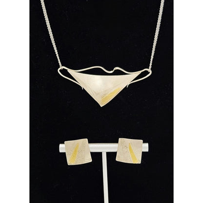 Ann Grundler Jewelry Rare Ann Grundler Sterling 24k Gold Abstract Modernist Necklace Earrings Set