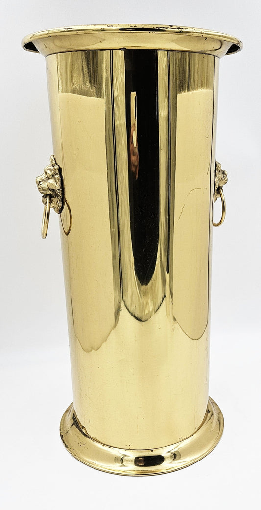 Antique Brass Umbrella Stand Home Decor Vintage Brass Lion Head Handles Tall Umbrella Stand or Planter Pot