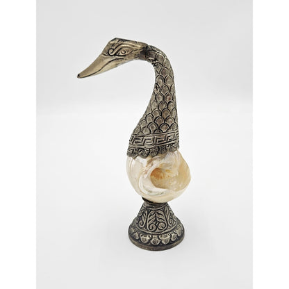 Pair of Antique Tibetan Nautilus Shell silver Mounted Swan Figural Vases, view 8 of 10