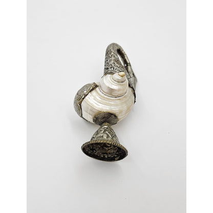 Pair of Antique Tibetan Nautilus Shell silver Mounted Swan Figural Vases, view 5 of 10