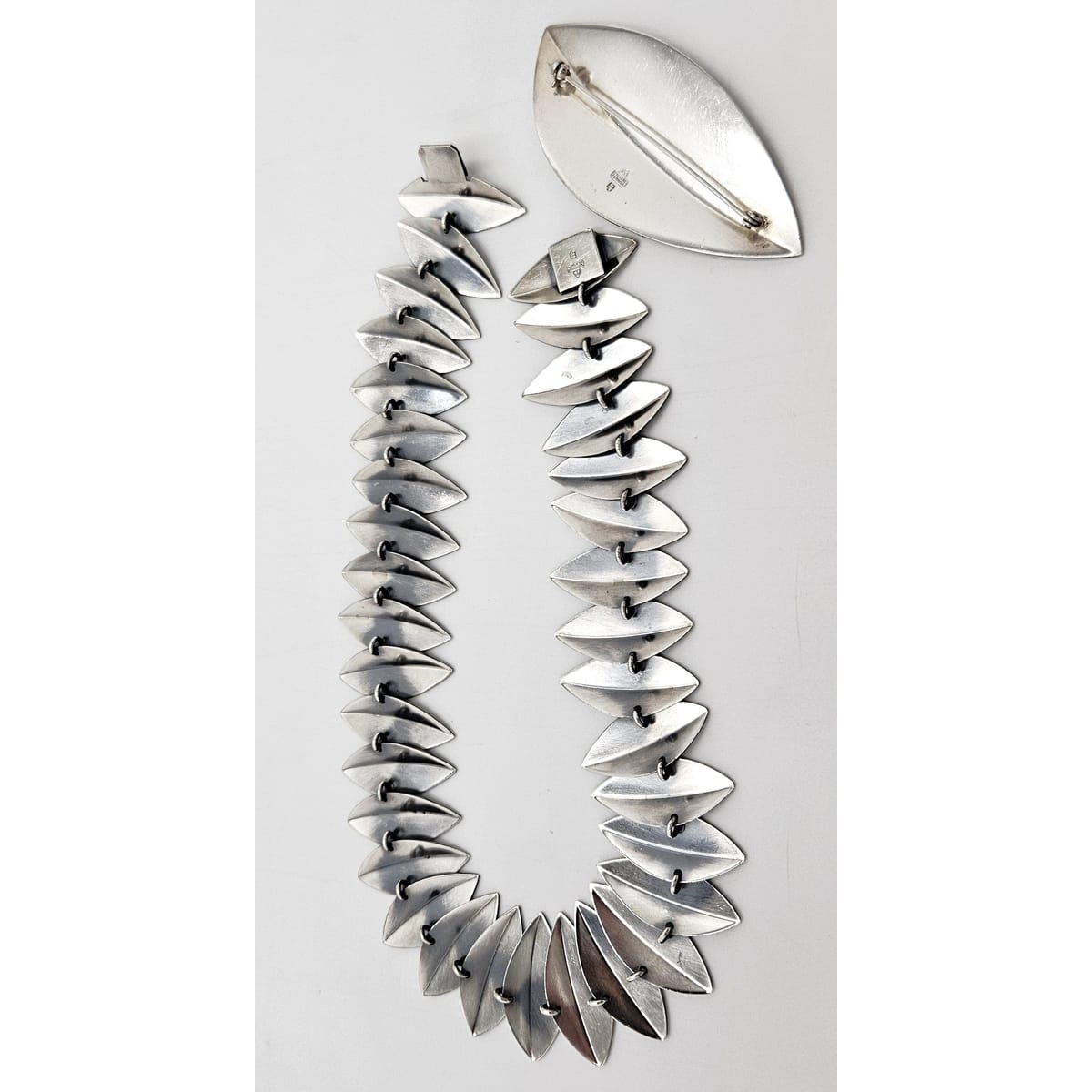 Anton Michelsen Jewelry Rare Eigil Jensen for Anton Michelsen Denmark Sterling Necklace Brooch Set 1950s