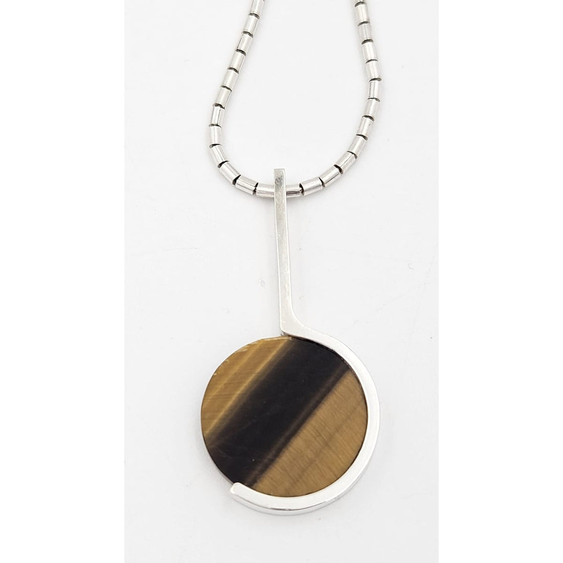 Arne Johansen Jewelry RARE Denmark Arne Johansen Modernist Sterling Tigers Eye Necklace 1970s