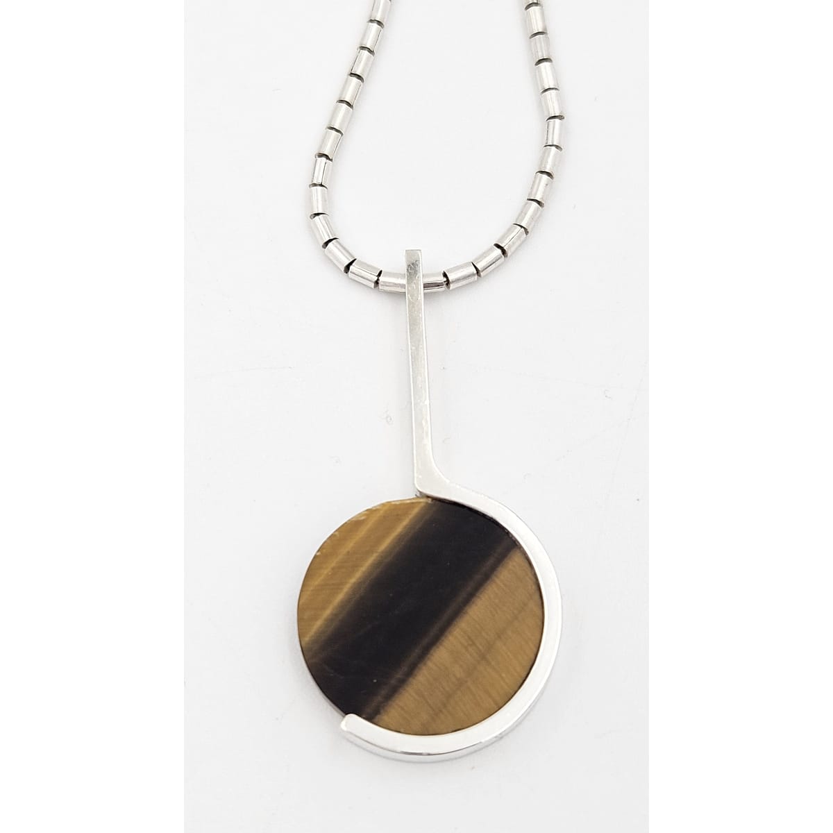 Arne Johansen Jewelry RARE Denmark Arne Johansen Modernist Sterling Tigers Eye Necklace 1970s