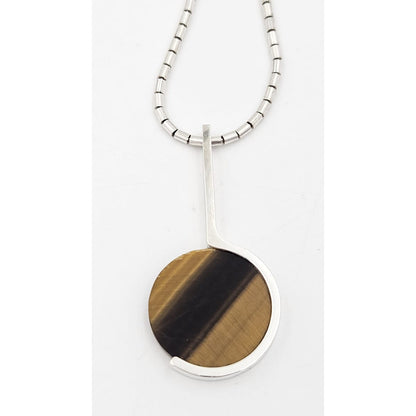 Arne Johansen Jewelry RARE Denmark Arne Johansen Modernist Sterling Tigers Eye Necklace 1970s