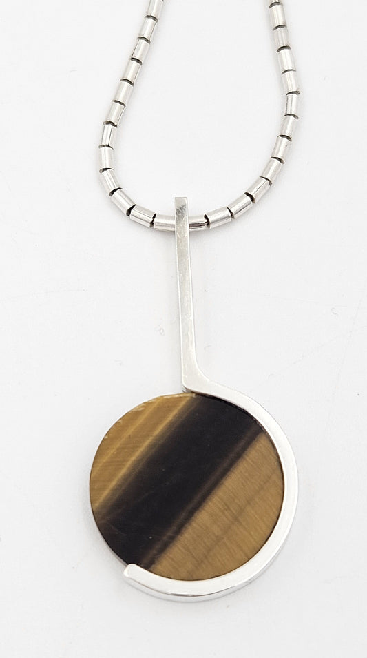 Arne Johansen Jewelry RARE Denmark Arne Johansen Modernist Sterling Tigers Eye Necklace 1970s