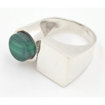Artisan 925 Ring Jewelry Sterling Silver Green Malachite Abstract Modernist Ring