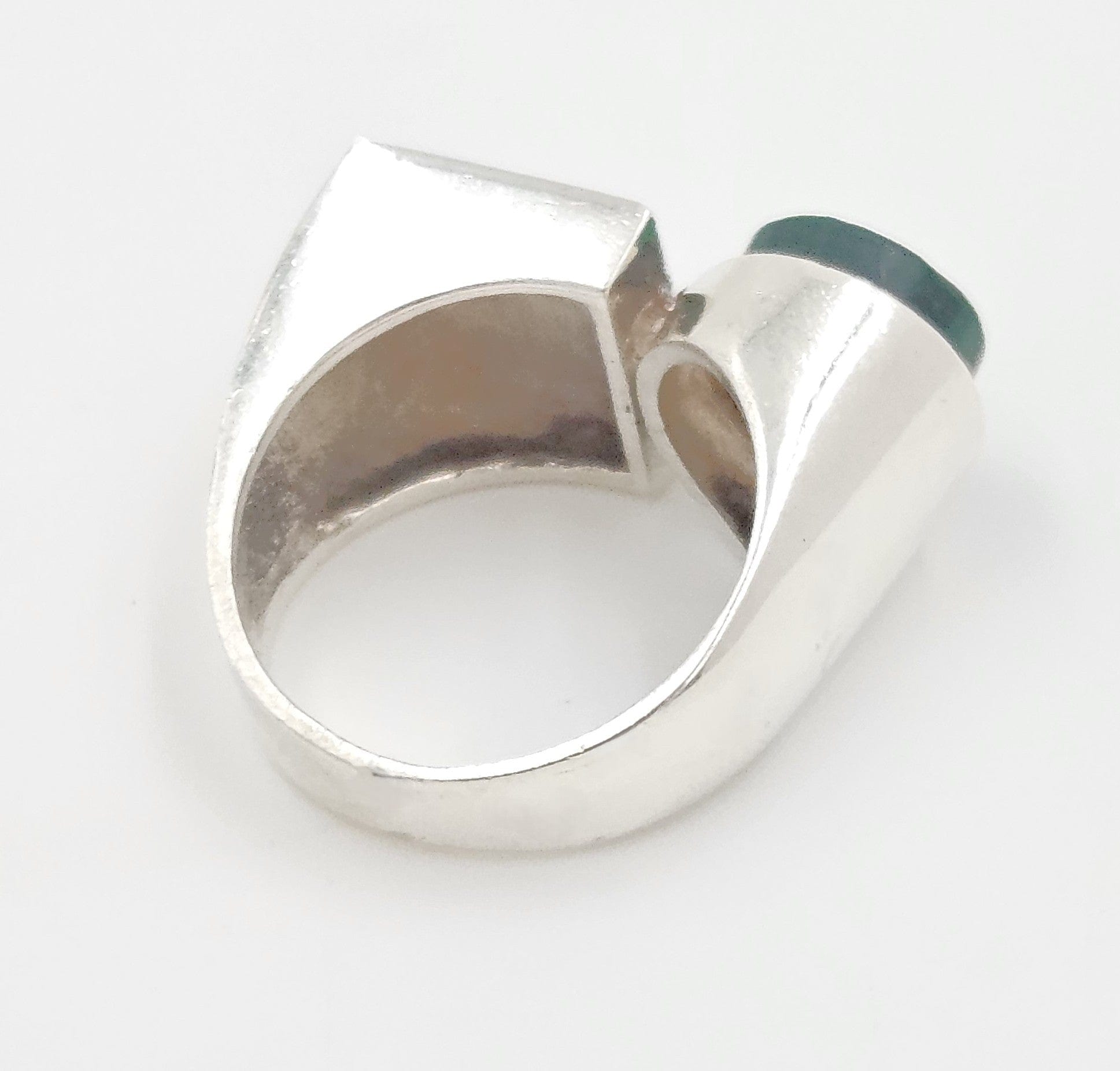 Artisan 925 Ring Jewelry Sterling Silver Green Malachite Abstract Modernist Ring