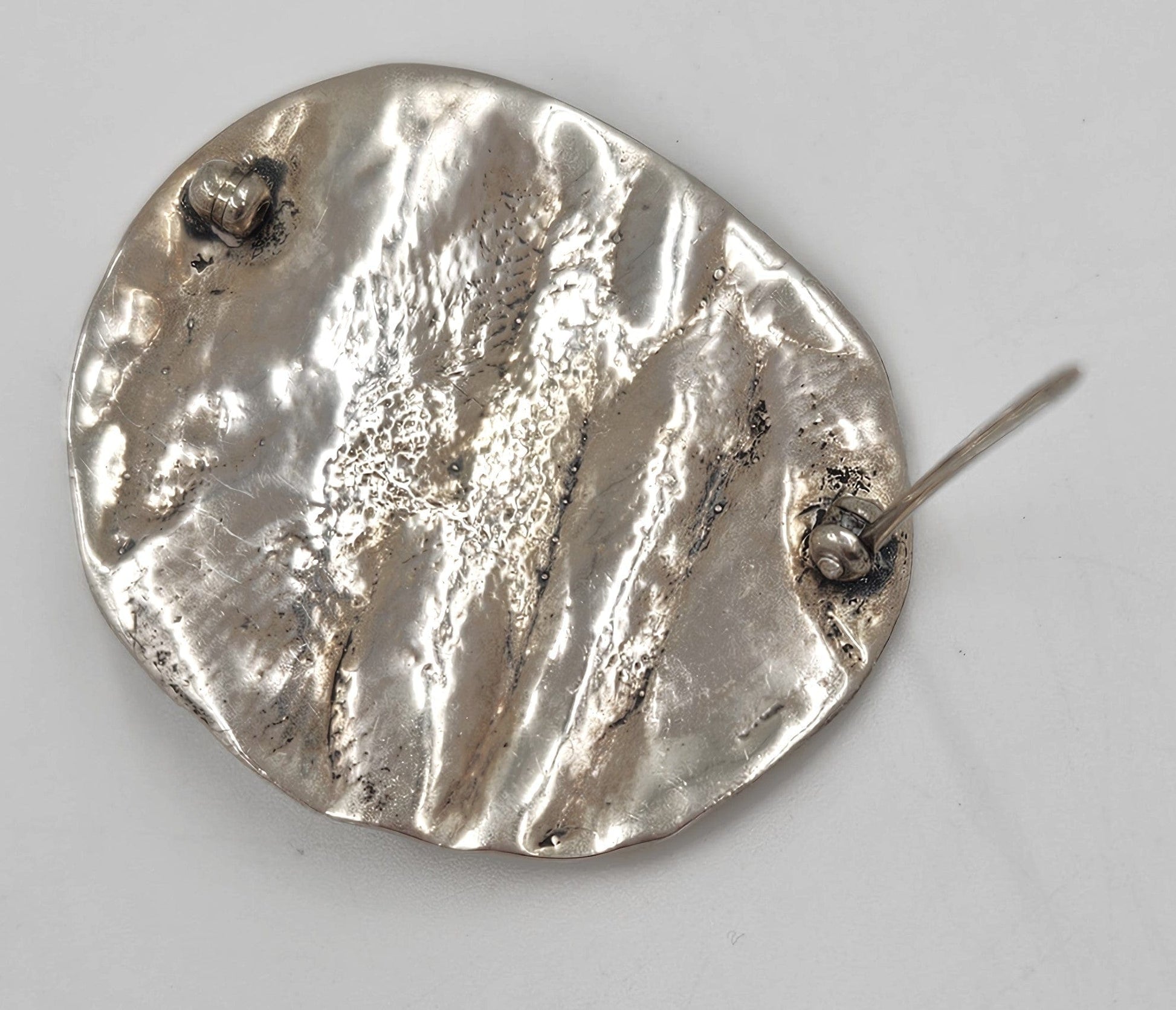 Artisan Abstract Sterling Brooch Jewelry Designer Sterling Modernist Brutalist + Nephrite Orb Stone Brooch