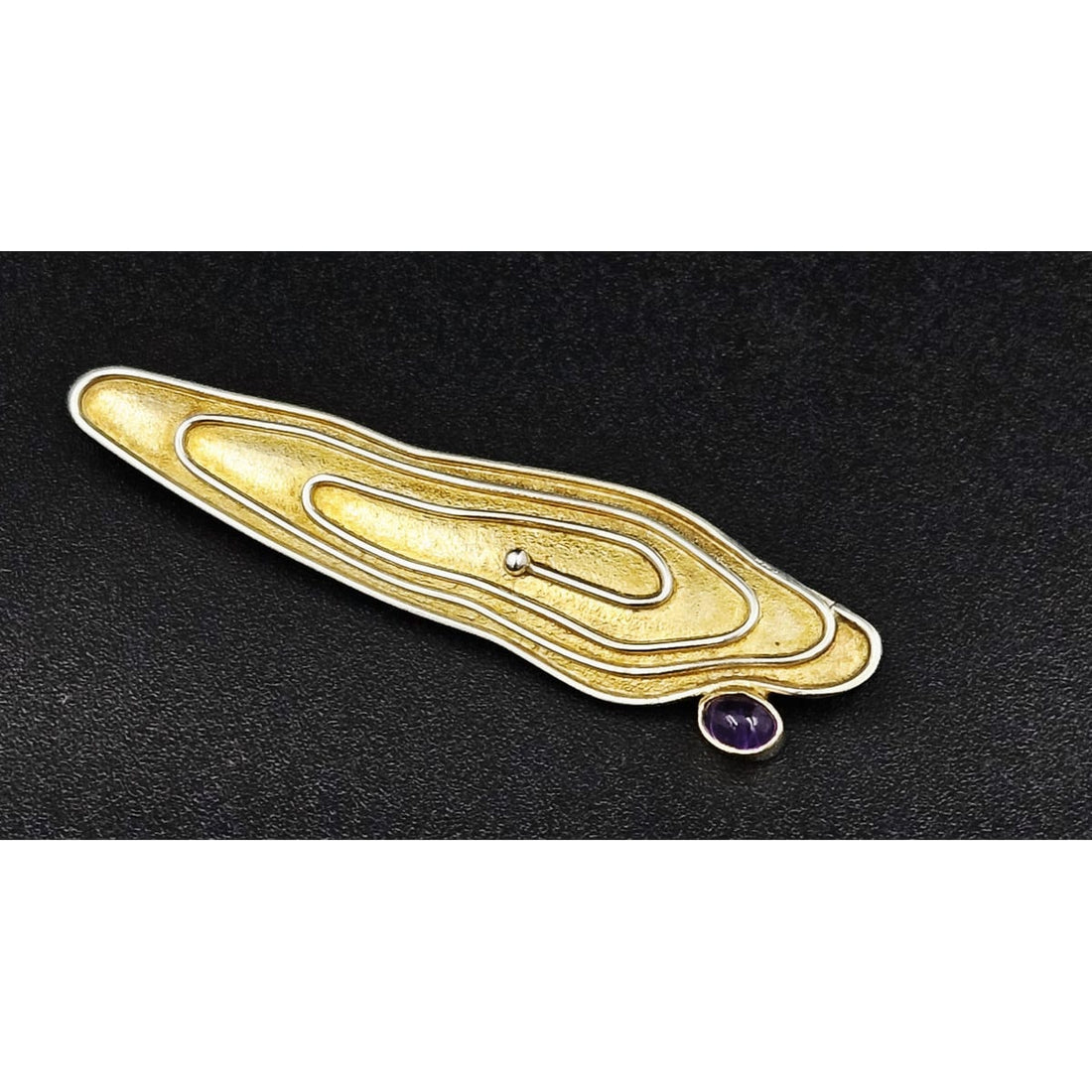 Artisan Brooch Jewelry Artisan Gilt Sterling &amp; Amethyst Large Abstract Modernist Brooch