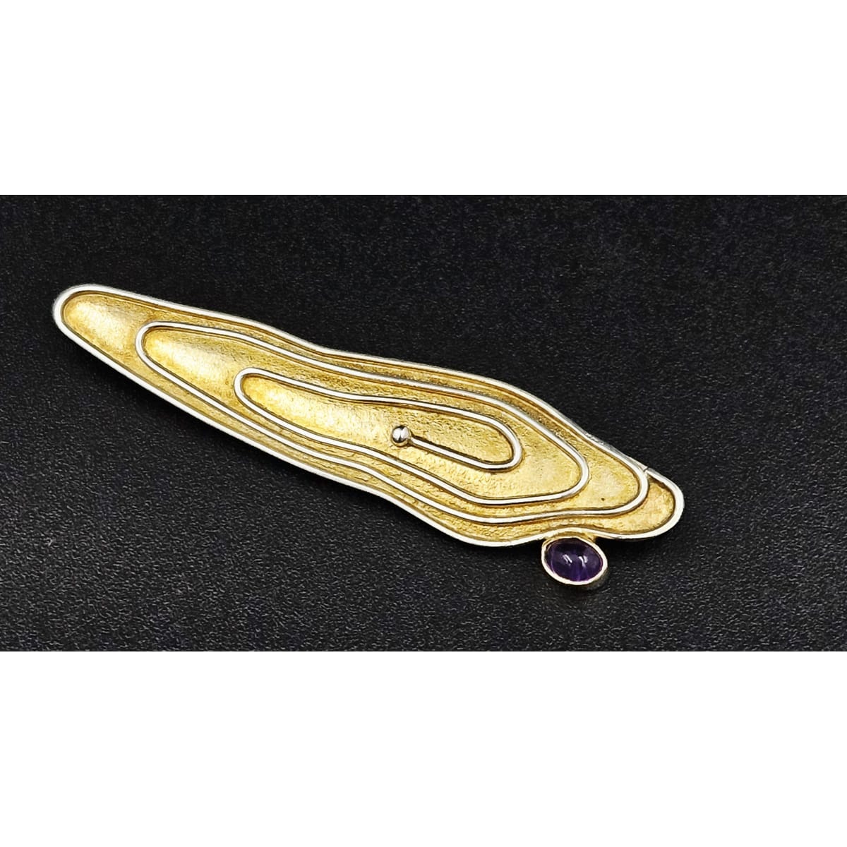 Artisan Brooch Jewelry Artisan Gilt Sterling &amp; Amethyst Large Abstract Modernist Brooch