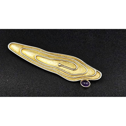 Artisan Brooch Jewelry Artisan Gilt Sterling &amp; Amethyst Large Abstract Modernist Brooch
