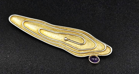 Artisan Brooch Jewelry Artisan Gilt Sterling & Amethyst Large Abstract Modernist Brooch