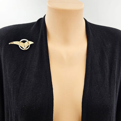 Artisan Brooch Jewelry Artisan Signed Sterling 14k Gold &amp; Pearl Modernist Bird Circle Brooch