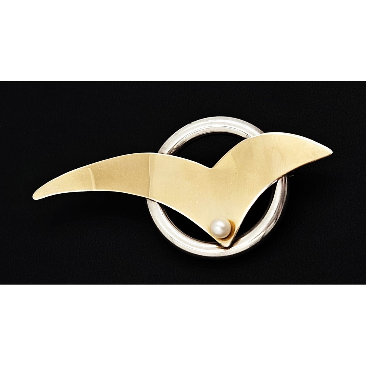 Artisan Brooch Jewelry Artisan Signed Sterling 14k Gold &amp; Pearl Modernist Bird Circle Brooch