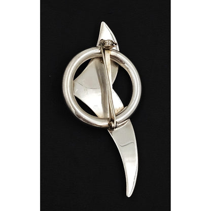 Artisan Brooch Jewelry Artisan Signed Sterling 14k Gold &amp; Pearl Modernist Bird Circle Brooch