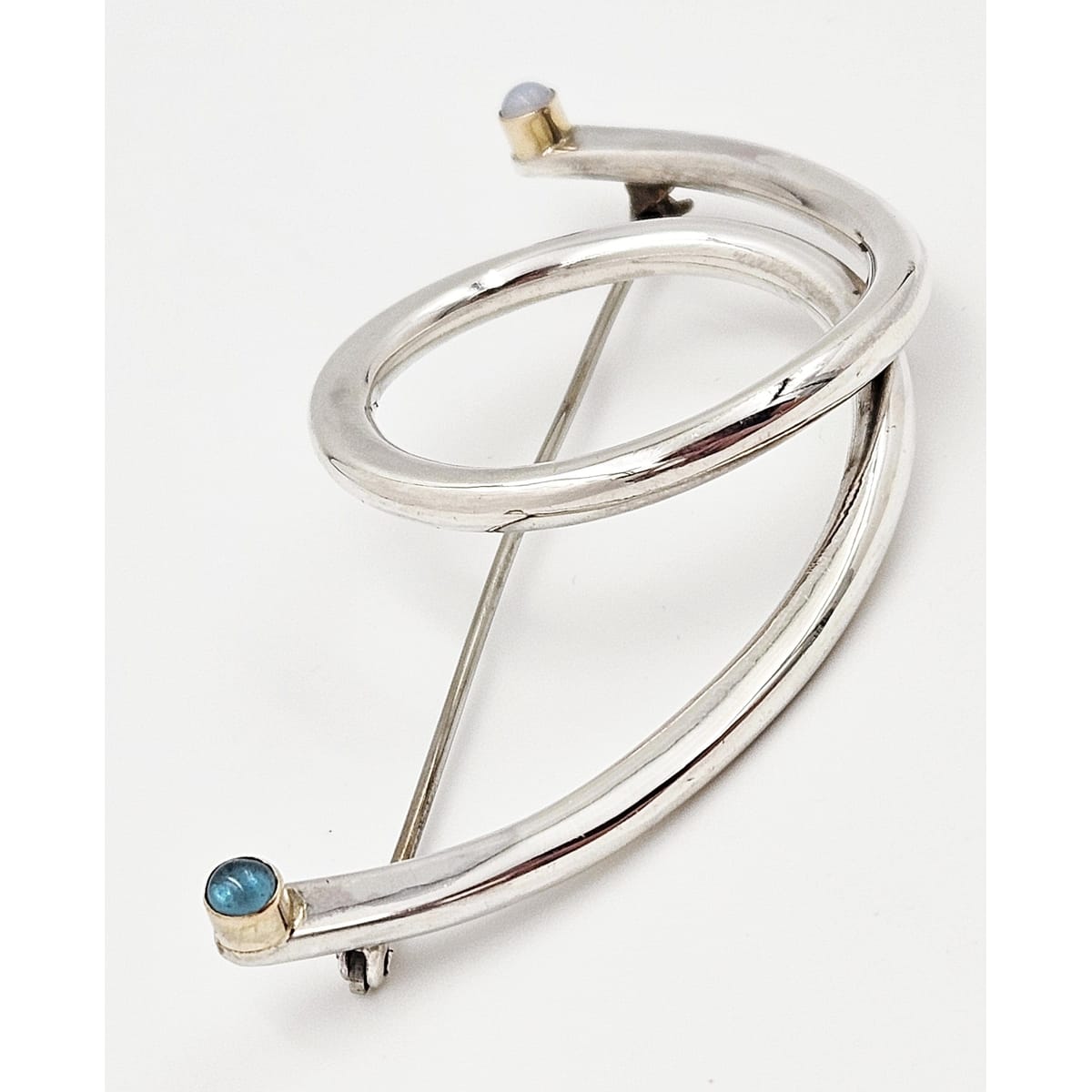 Artisan Brooch Jewelry Artisan Signed Sterling Gold Semi Precious Stones XL Modernist Brooch