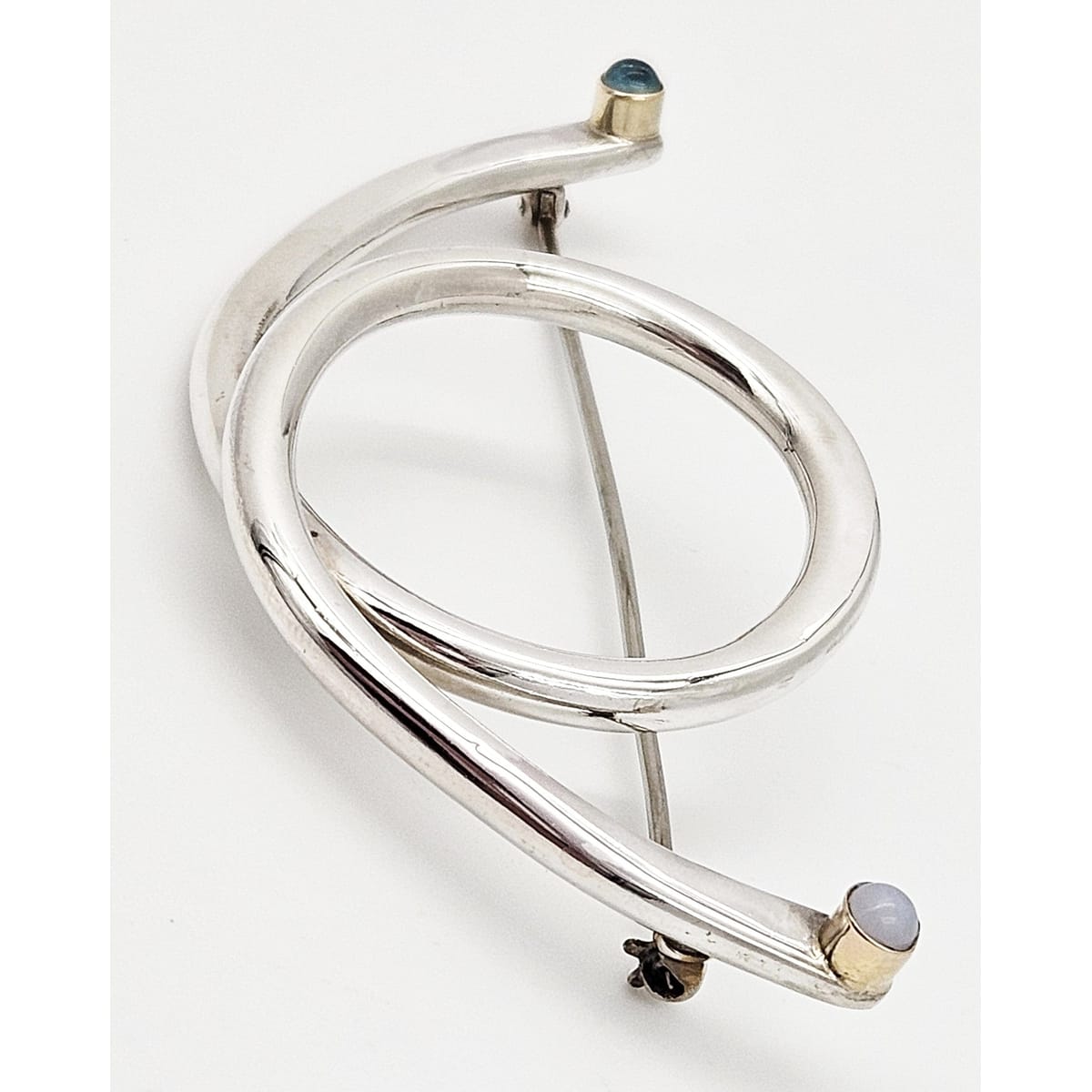 Artisan Brooch Jewelry Artisan Signed Sterling Gold Semi Precious Stones XL Modernist Brooch