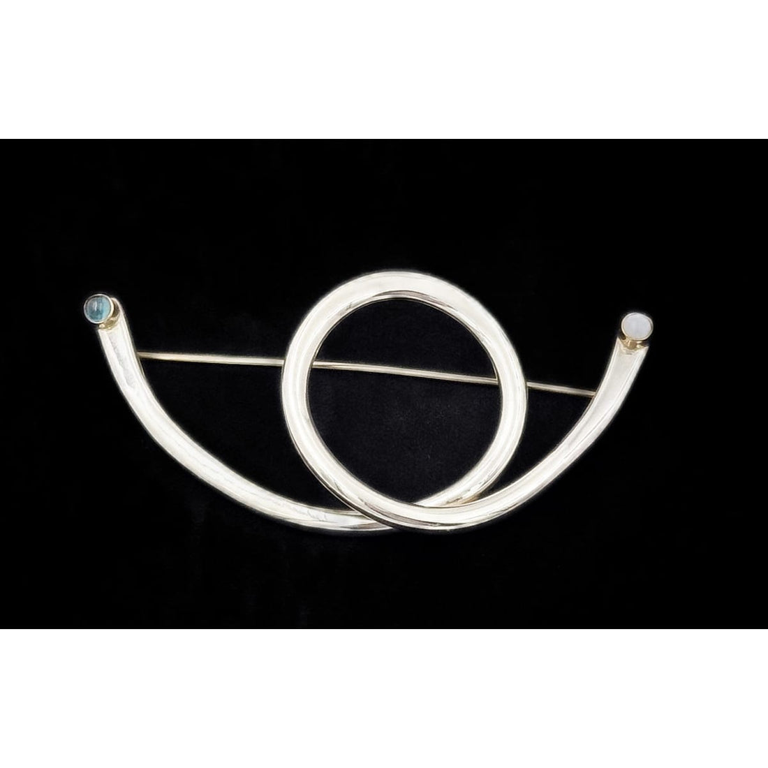 Artisan Brooch Jewelry Artisan Signed Sterling Gold Semi Precious Stones XL Modernist Brooch