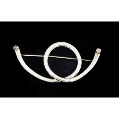 Artisan Brooch Jewelry Artisan Signed Sterling Gold Semi Precious Stones XL Modernist Brooch