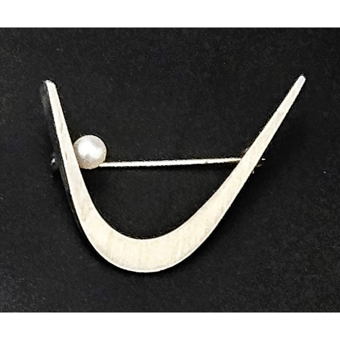 Artisan Brooch Jewelry Artisan Sterling Silver &amp; Pearl Abstract Modernist Retro Boomerang Brooch