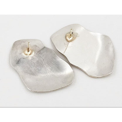 Artisan Earrings Jewelry Vintage Studio Artist Sterling + 14k Abstract Modernist Earrings