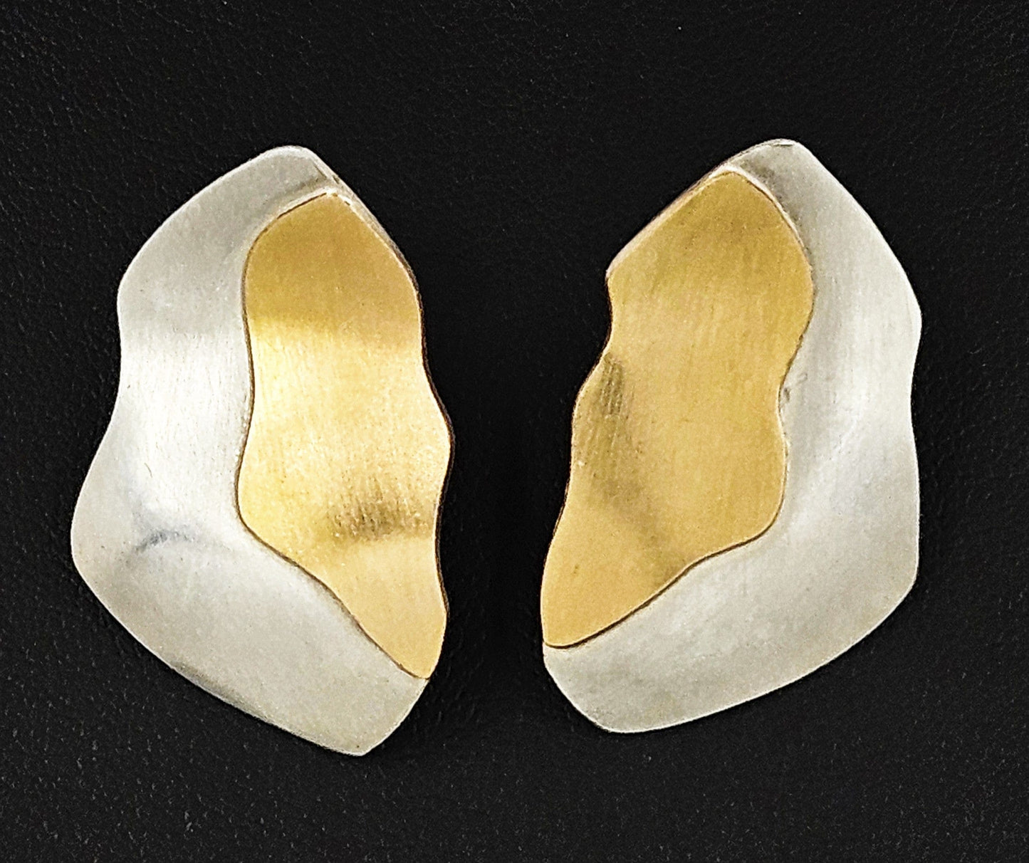 Artisan Earrings Jewelry Vintage Studio Artist Sterling + 14k Abstract Modernist Earrings