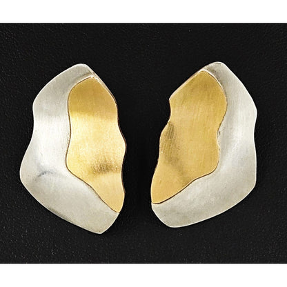 Artisan Earrings Jewelry Vintage Studio Artist Sterling + 14k Abstract Modernist Earrings