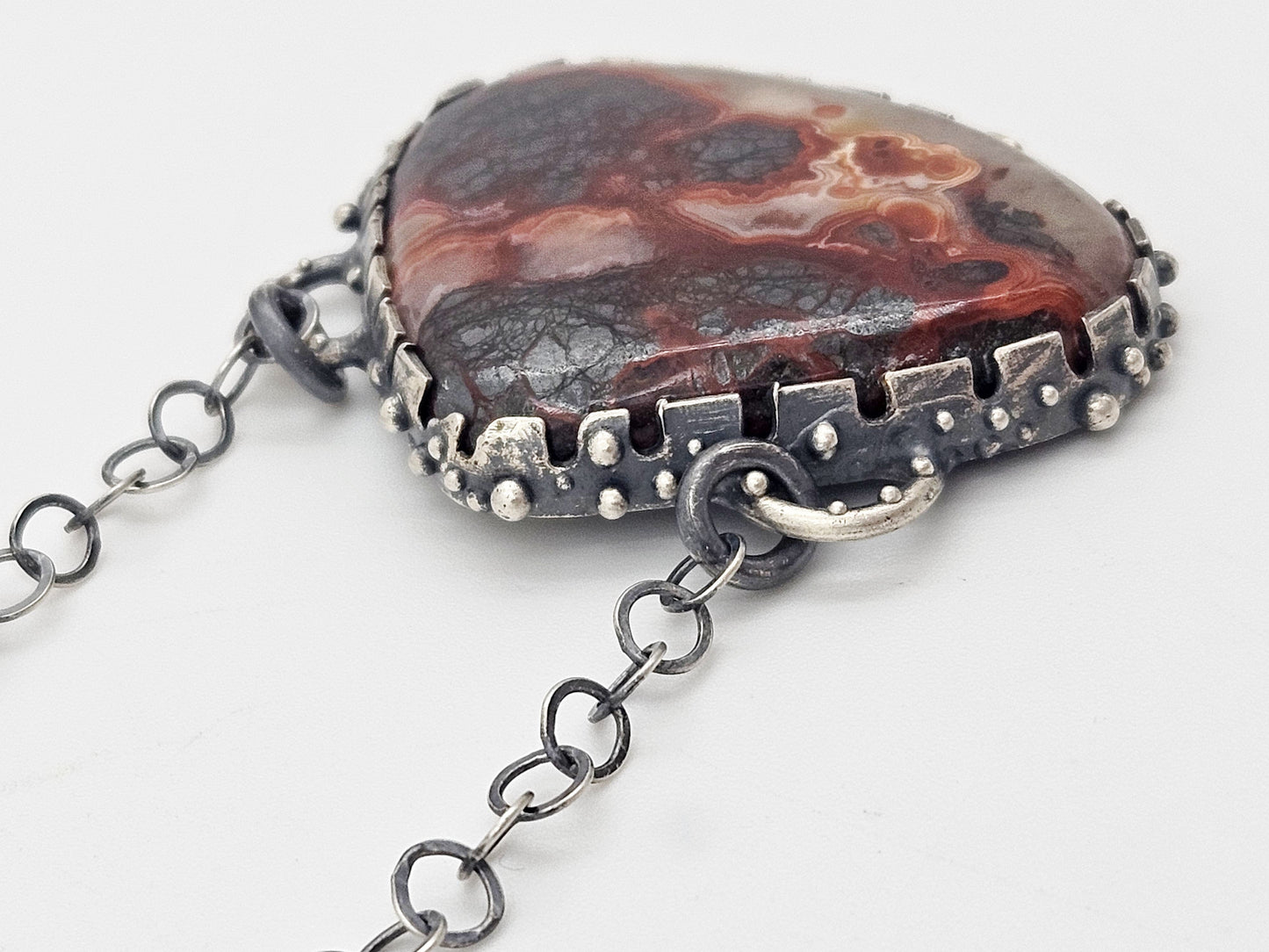 Artisan Signed Necklace Jewelry Artisan Signed Sterling & Crazy Lace Agate Pendant Necklace