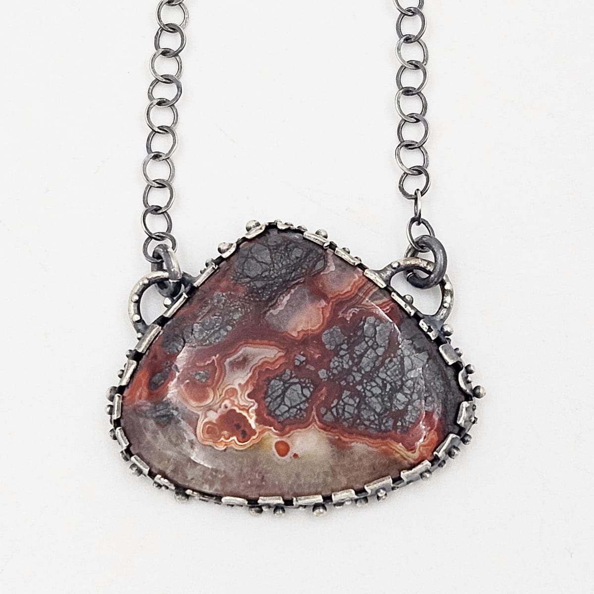 Artisan Signed Necklace Jewelry Artisan Signed Sterling &amp; Crazy Lace Agate Pendant Necklace