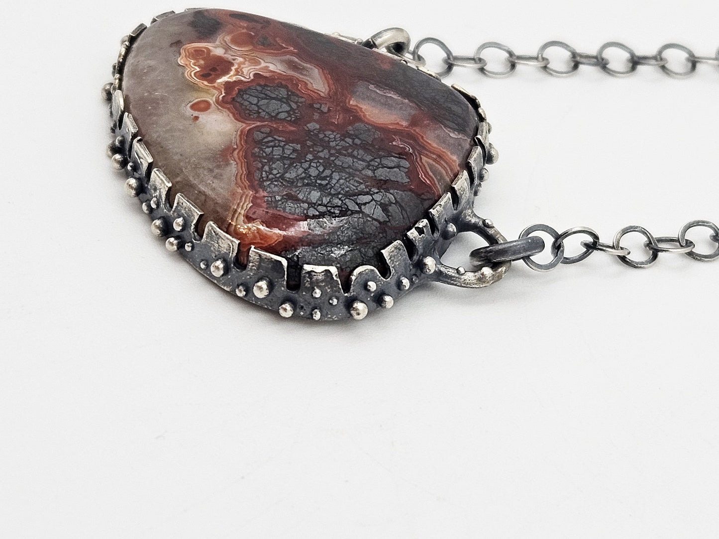 Artisan Signed Necklace Jewelry Artisan Signed Sterling & Crazy Lace Agate Pendant Necklace