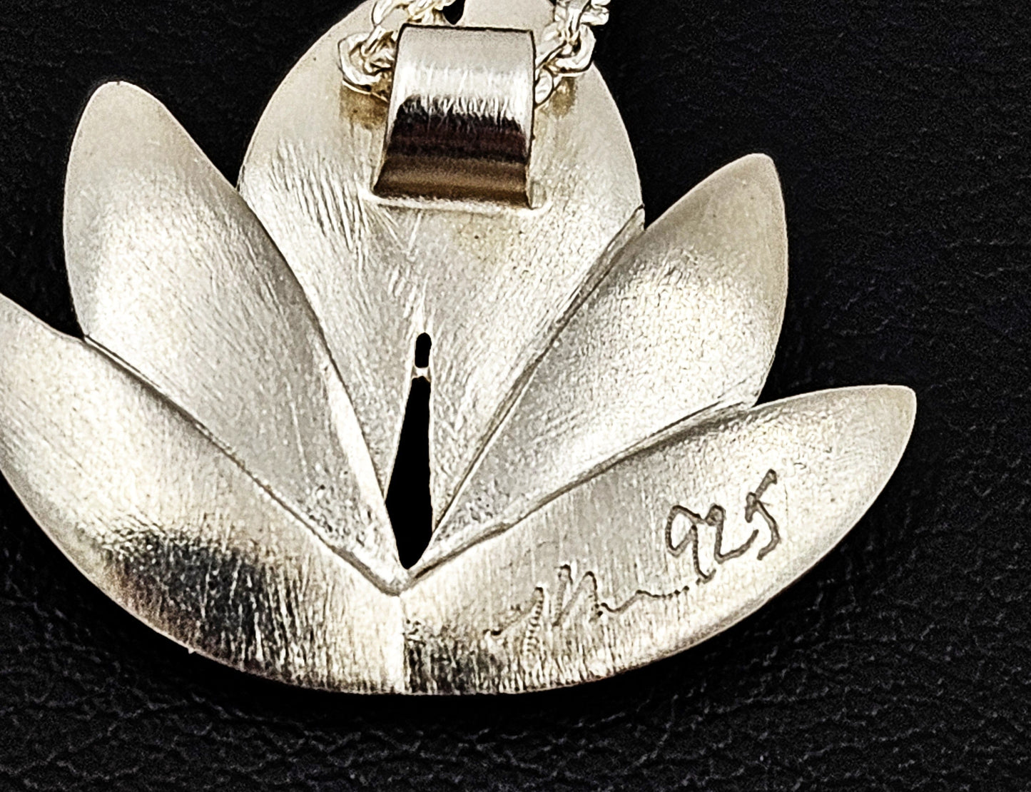 Artisan Signed Necklace Jewelry Artisan Signed Sterling & Diamond Lotus Flower Pendant Necklace