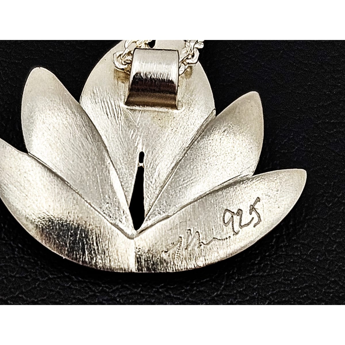 Artisan Signed Necklace Jewelry Artisan Signed Sterling &amp; Diamond Lotus Flower Pendant Necklace