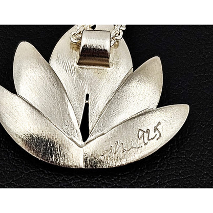 Artisan Signed Necklace Jewelry Artisan Signed Sterling &amp; Diamond Lotus Flower Pendant Necklace
