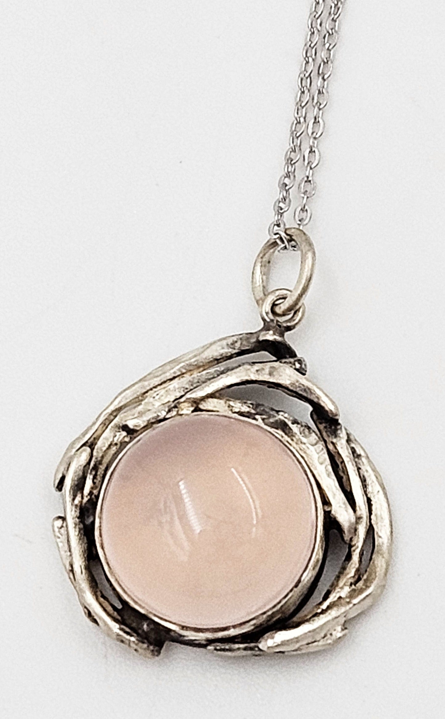 Artisan Signed Necklace Jewelry Artisan Signed Sterling & Rose Quartz Pendant Necklace