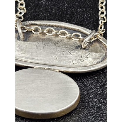 Artisan Signed Necklace Jewelry Sterling Silver &amp; 22K Yellow Gold Artist Signed Modernist Opal Pendant Necklace
