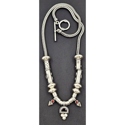 Artisan Signed Necklace Jewelry Vintage Artisan Made Sterling Silver &amp; Garnet Modernist Statement Necklace