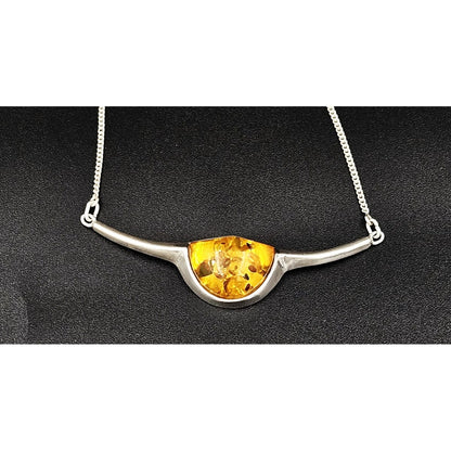 Artisan Signed Necklace Jewelry Vintage Sterling Silver &amp; Amber Modernist Y Bar Designer Necklace